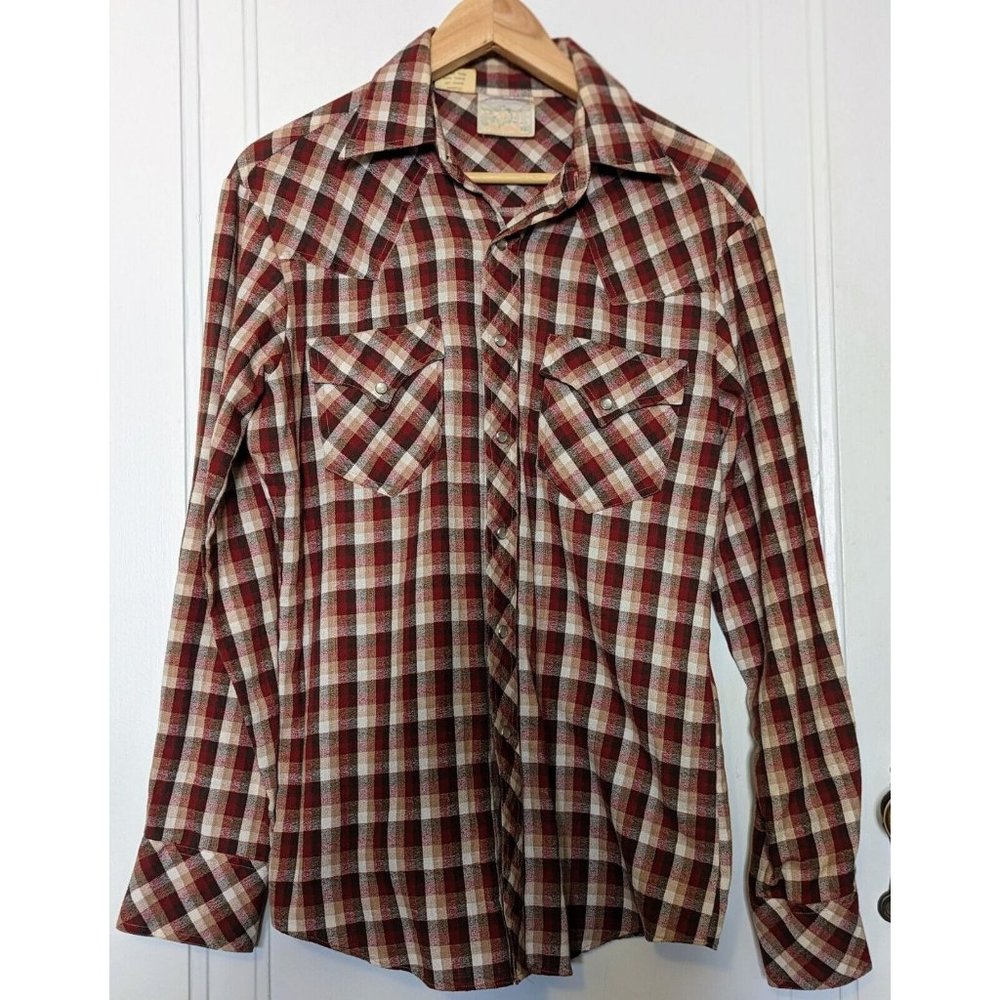 Rocking K Ranchwear Vintage Sz Medium Plaid Long Sleeve Men's Snap Western Shirt